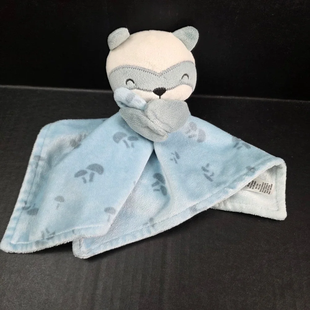 Gerber Modern Moments Baby Blue Plush Raccoon Mushrooms Security Blanket Lovey